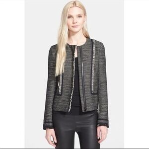 Vince Black and White Tweed Bouclé Fringe Jacket